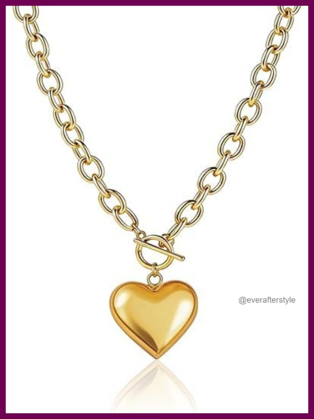 Gold Plated Chunky Puffy Heart Chain Necklace